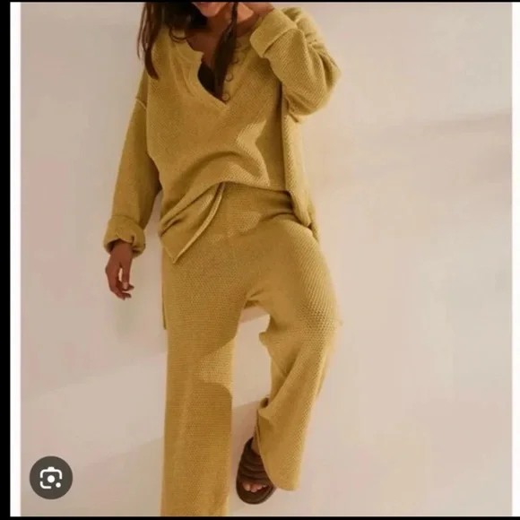 Free People Beach Hailee Sweater Wide Leg Pants in Dried Moss size Small - Picture 3 of 12